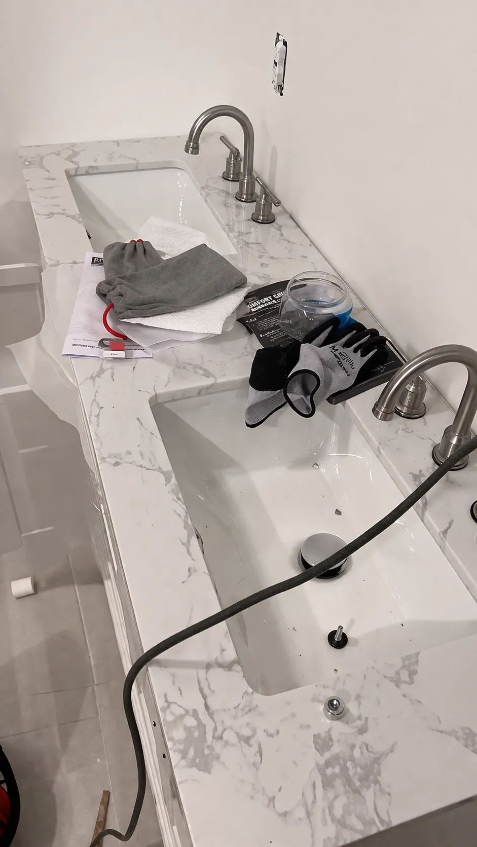 Double vanity plumbing and faucet installation