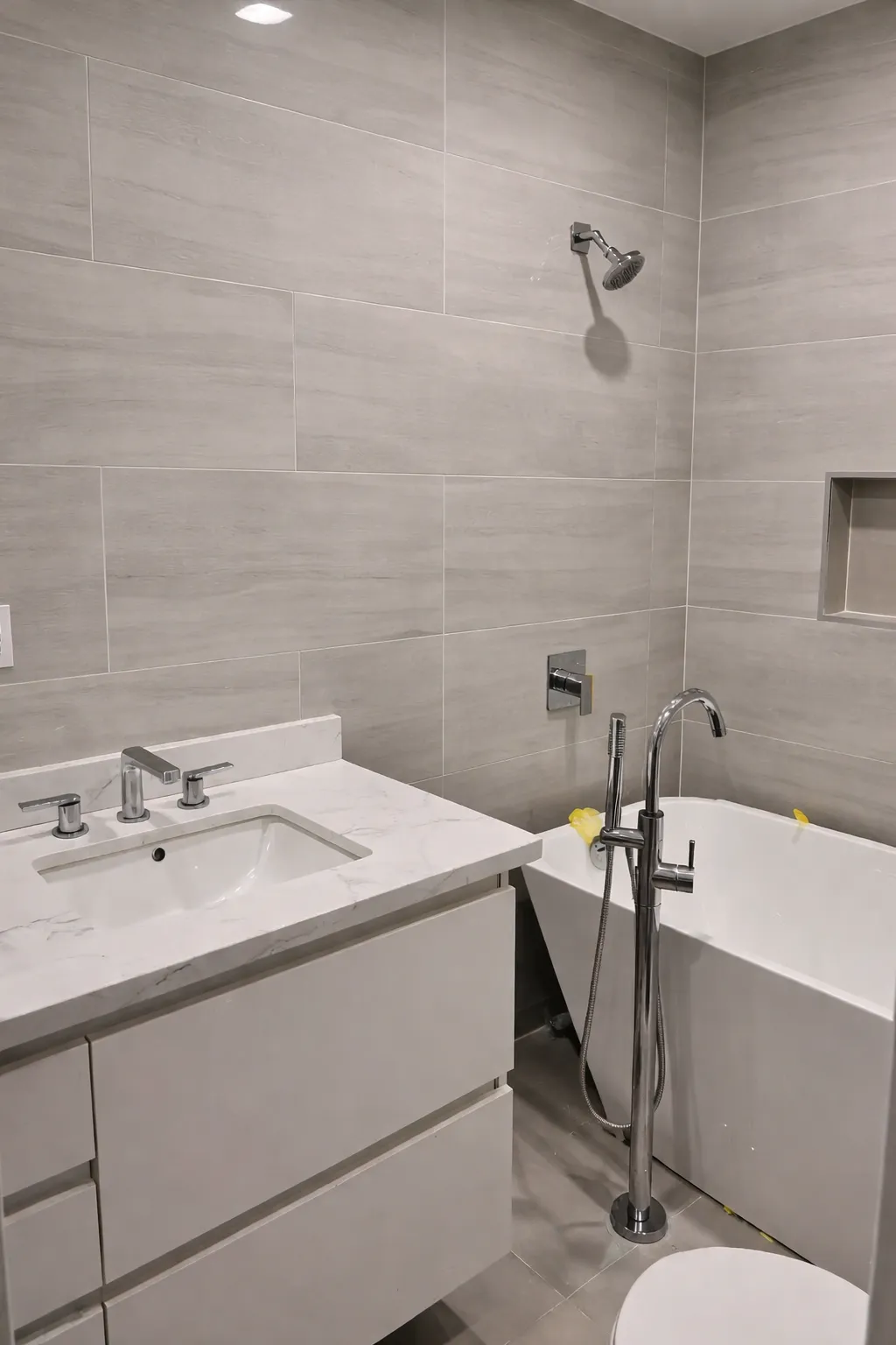 Completed freestanding tub bathroom remodel