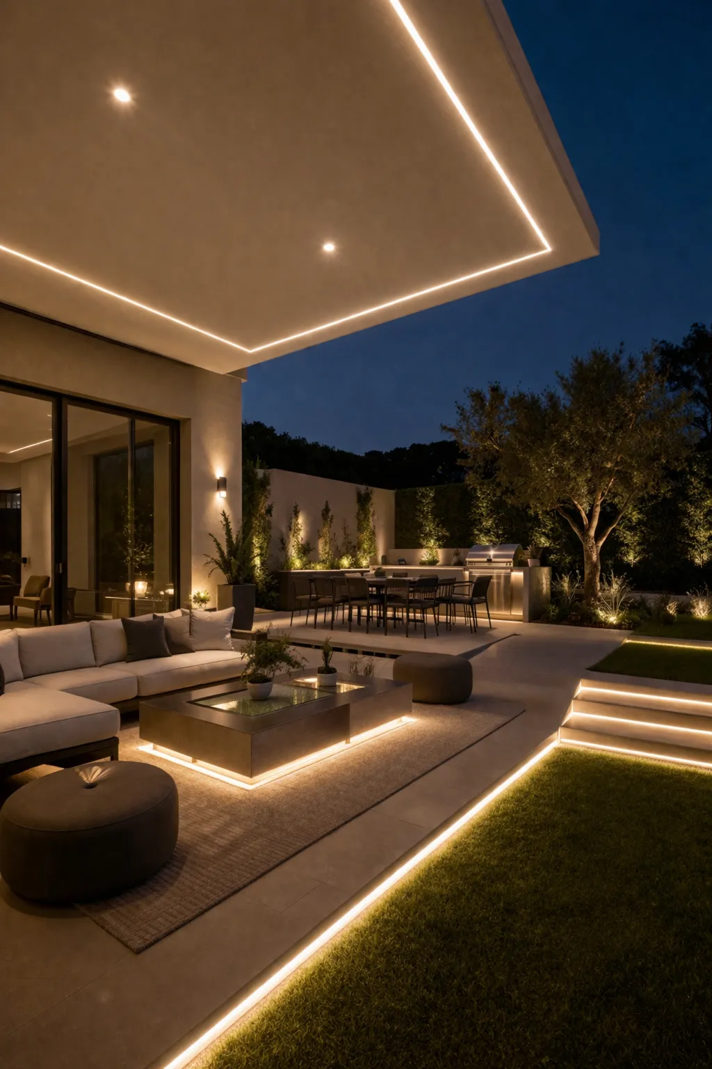 Outdoor LED landscape lighting installation